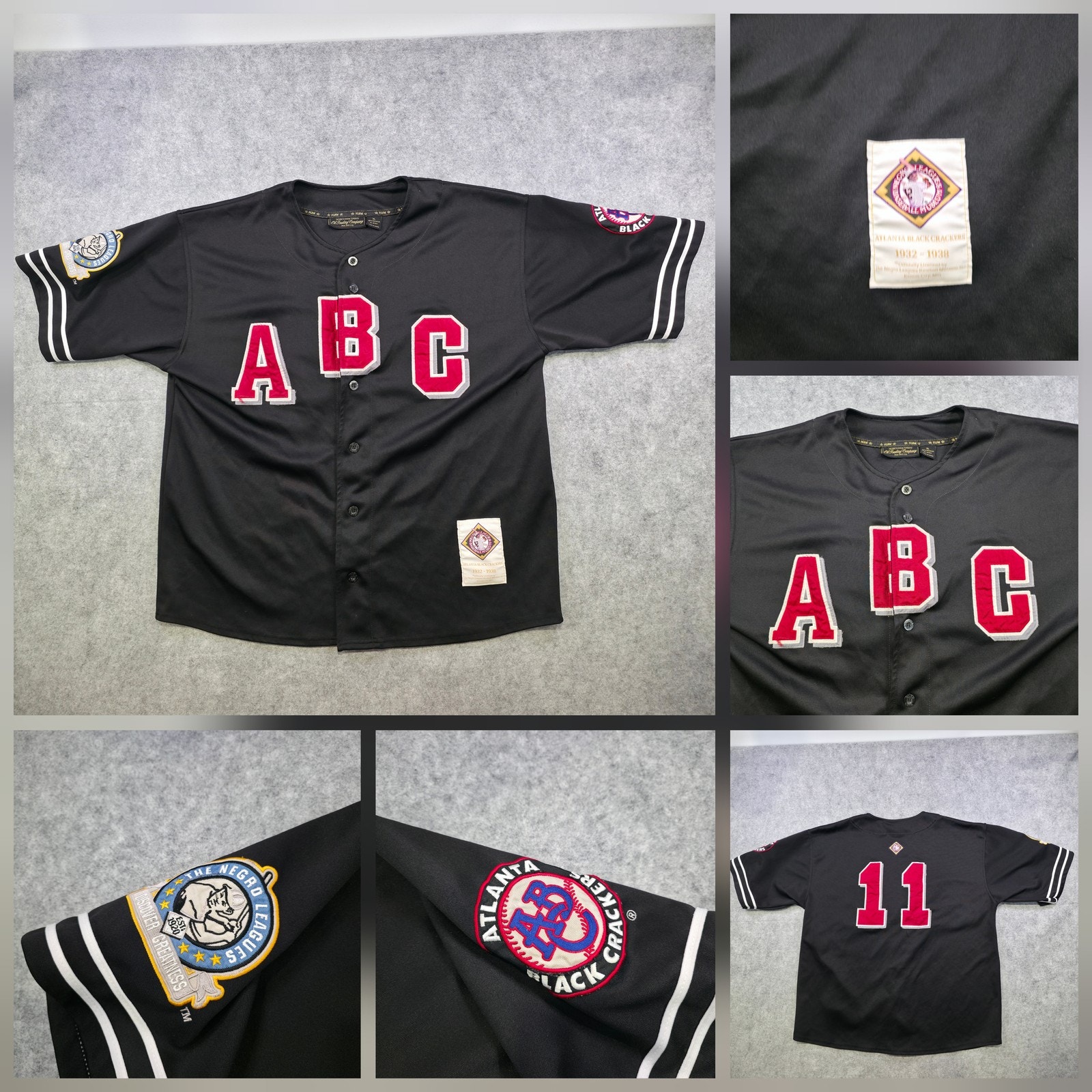 Atlanta Black Crackers Baseball Jersey Mens Xl Black Negro Leagues 11 Throwback